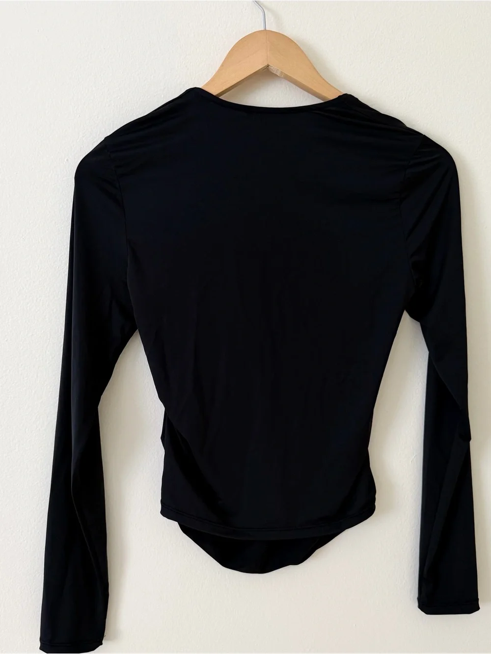 Bar III Black Draped Long Sleeve Top with Side Ruching